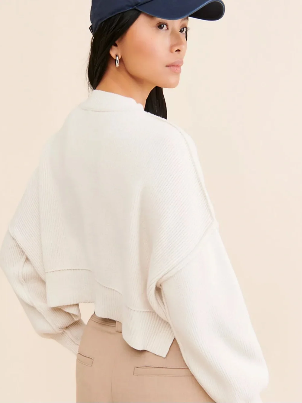 Free People Easy Street Cropped Pullover Knit Sweater Ivory White XS